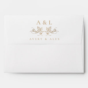 Enveloppe Élégant Monogramme Blanc et or Mariage Crest