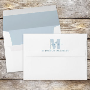 Enveloppe Élégant Monogramme Bleu Simple Adresse de retour