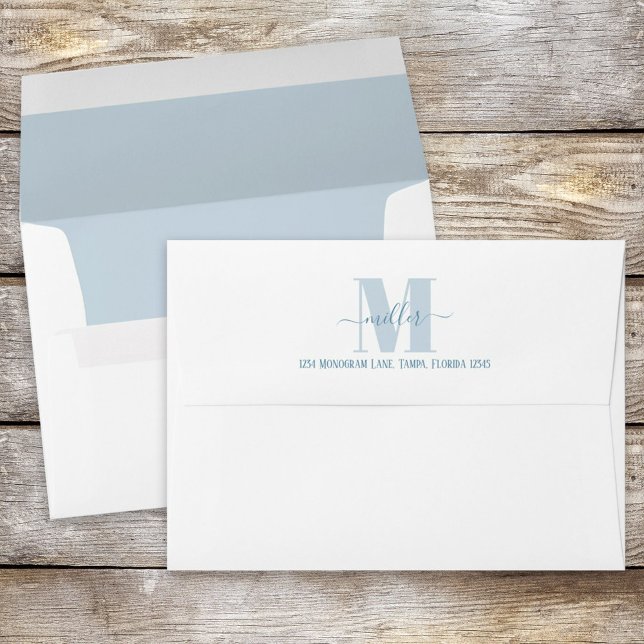 Enveloppe Élégant Monogramme Bleu Simple Adresse de retour (Créateur téléchargé)