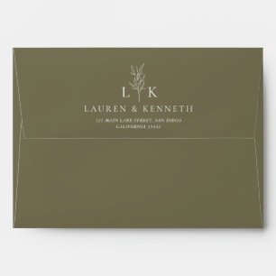Enveloppe Élégant Monogramme de Feuille Classique Mariage Ve