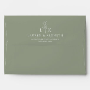 Enveloppe Élégant Monogramme Feuille classique Mariage Sage 