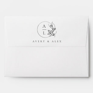 Enveloppe Élégant Monogramme Initiales Noir Blanc Mariage