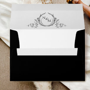 Enveloppe Élégant Monogramme, Mariage noir et blanc