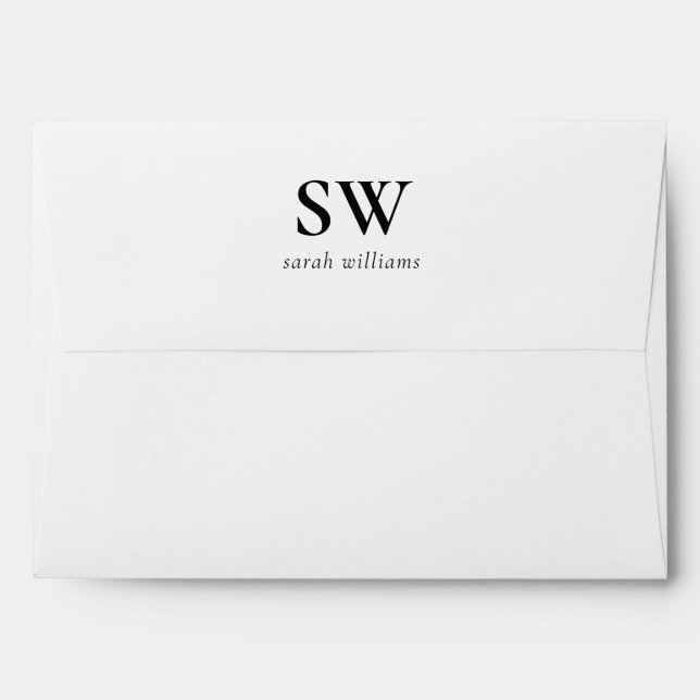 Enveloppe Élégant Monogramme noir et blanc (Dos (Haut rabat))