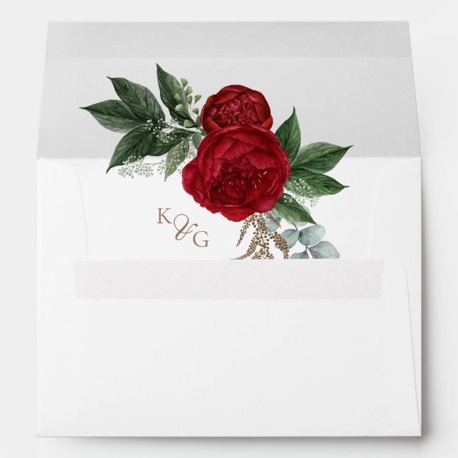 Enveloppe Élégant Monogramme Rouge Floral Blanc Monogramme M (Dos (Bas))