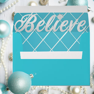Enveloppe Elégant Noël 'Believe' Turquoise Blue