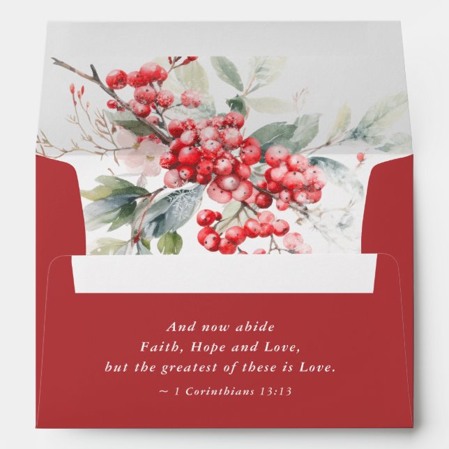 Enveloppe Élégant Noël Floral Mariage chrétien Rouge (Dos (Bas))