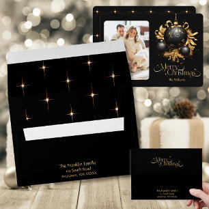 Enveloppe Élégant Noël noir et or