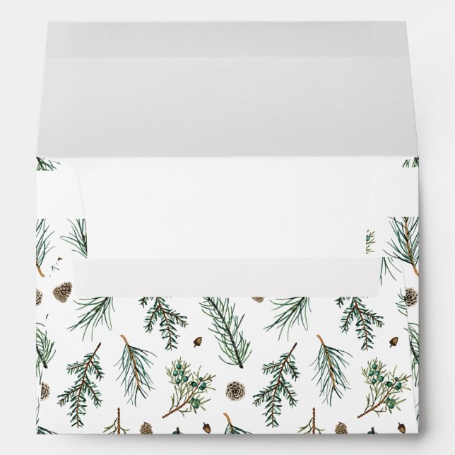 Enveloppe Élégant Noël Pine d'hiver Verdure Floral (Dos (Bas))