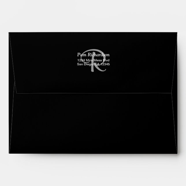 Enveloppe Élégant noir blanc et gris argenté monogramme (Dos (Haut rabat))