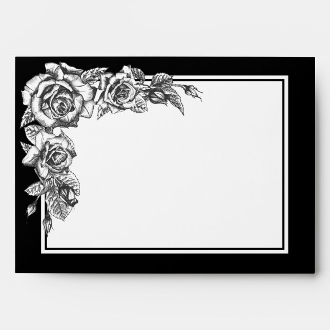 Enveloppe Elégant noir blanc Faire-part de mariage florale E (Devant)
