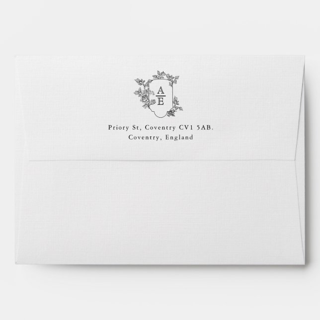 Enveloppe Élégant Noir Blanc Monogramme Adresse de retour (Dos (Haut rabat))