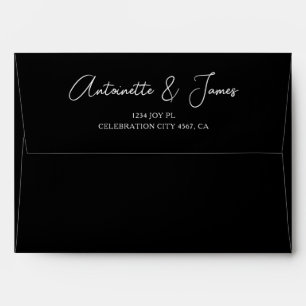 Enveloppe Élégant Noir Calligraphie Noms d'adresse Mariage
