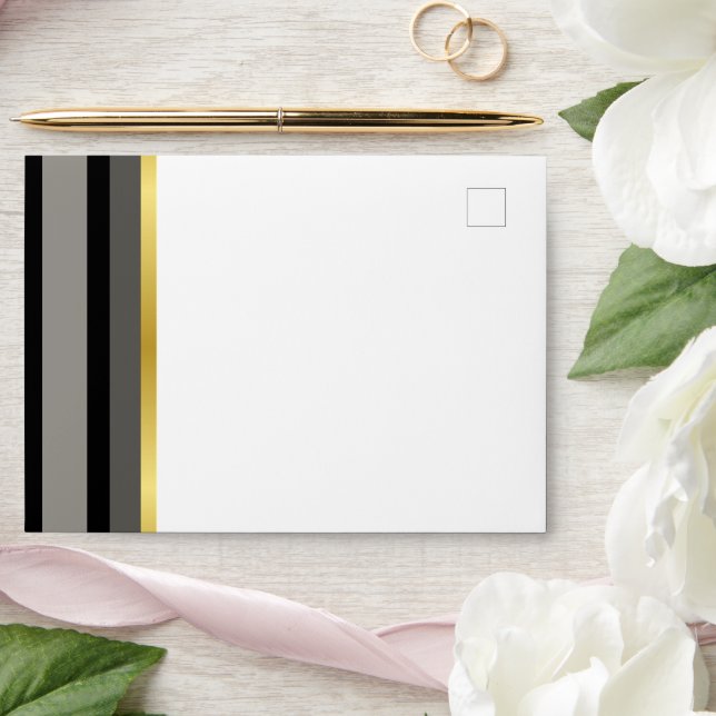 Enveloppe Elegant Noir Gris Or Rayure Adresse de Retour (Wedding)