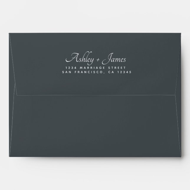 Enveloppe Élégant Noms de script Mariage noir Adresse de ret (Dos (Haut rabat))