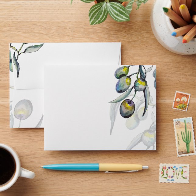 Enveloppe Elégant Olive Watercolor Art (Desk)