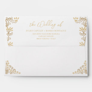 Enveloppe Elégant or Art Déco sur faire-part de mariage blan