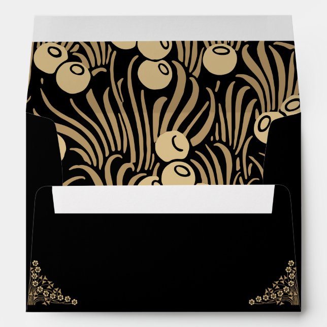 Enveloppe Elégant or Art Déco sur faire-part de mariage noir (Dos (Bas))