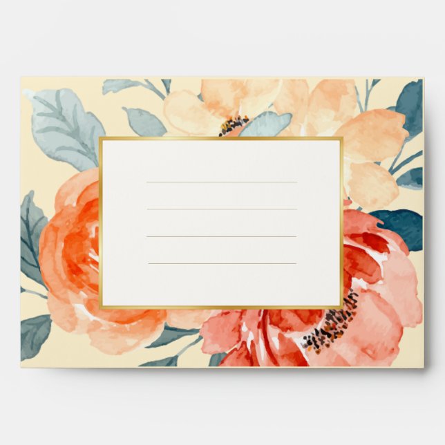 Enveloppe Élégant or Blush Floral Script Mariage (Devant)