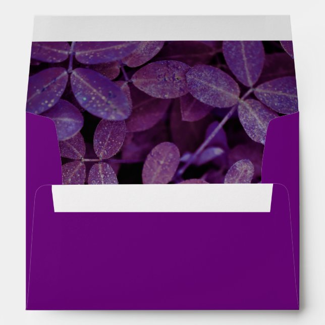 Enveloppe Elégant or et violet Feuilles Faire-part de mariag (Dos (Bas))