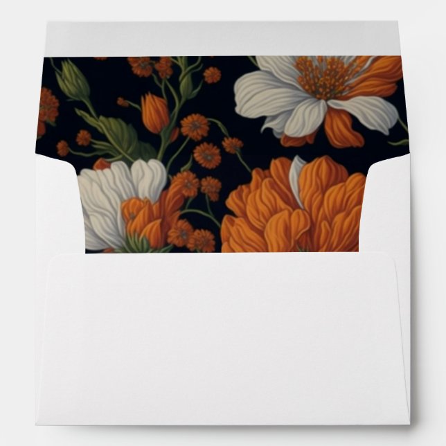 Enveloppe Élégant orange vive fleurs blanches (Dos (Bas))