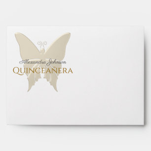 Enveloppe Élégant Papillon Or Monogram Quinceanera