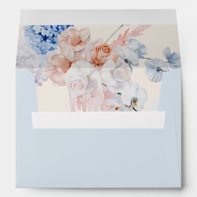 Enveloppe Elégant Pastel Blue Beige Arch Fleurs Mariage (Dos (Bas))