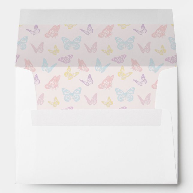 Enveloppe Elégant Pastel Rose Butterfly Baby shower fille (Dos (Bas))
