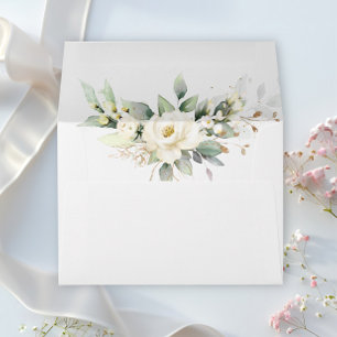 Enveloppe Elégant Pastel White Roses Eucalyptus Mariage