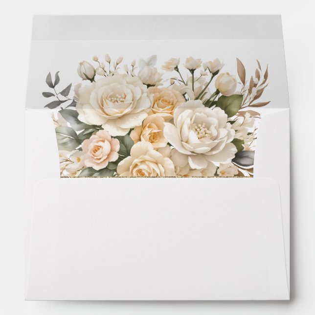 Enveloppe Elegant Pearl White et ivoire Rose Mariage (Dos (Bas))
