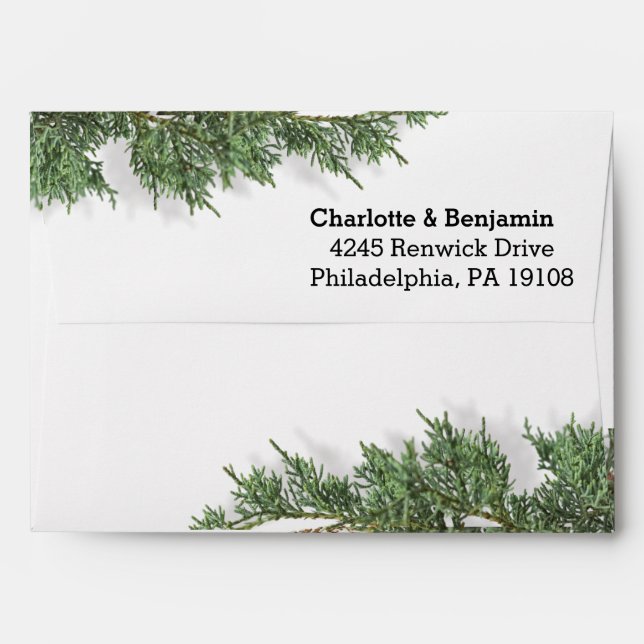 Enveloppe Élégant Pin Vert Hiver Mariage Invitation (Dos (Haut rabat))