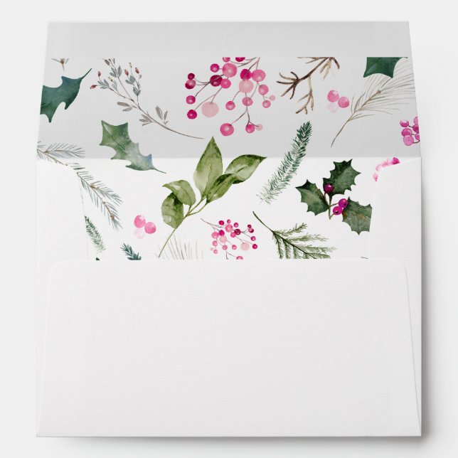 Enveloppe Élégant Pink Green Botanical Blanc Noël (Dos (Bas))