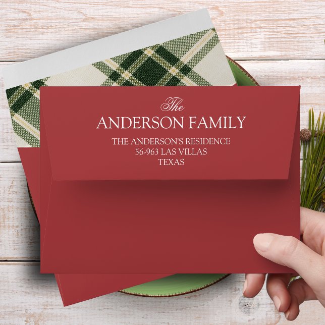 Enveloppe Elegant Plaid Green Family Name Christmas Envelope (Elegant Plaid Green Family Name Christmas Envelopes)