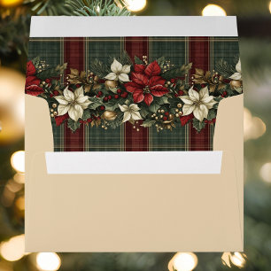 Enveloppe Élégant Plaid Poinsettia Noël