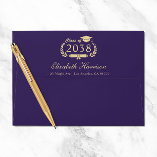 Enveloppe Élégant Purple Gold Graduation Adresse de retour