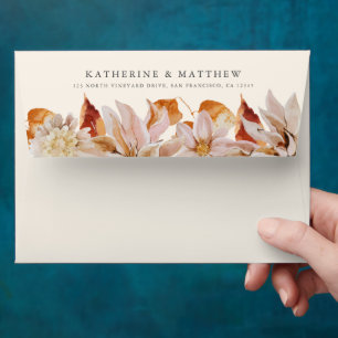 Enveloppe Élégant rabat floral d'automne + Mariage linéaire