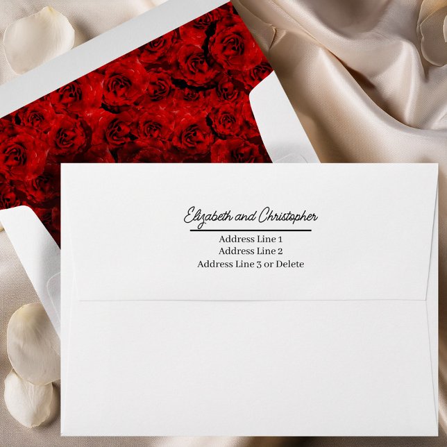 Enveloppe Elegant Red Roses Floral Lined Custom Wedding (Créateur téléchargé)