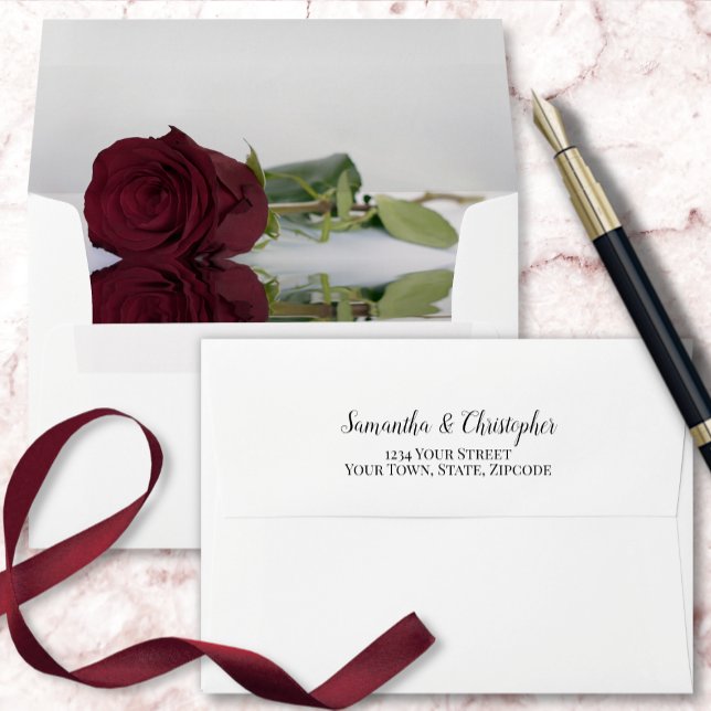 Enveloppe Élégant reflet de la Bourgogne Mariage Rose (Créateur téléchargé)