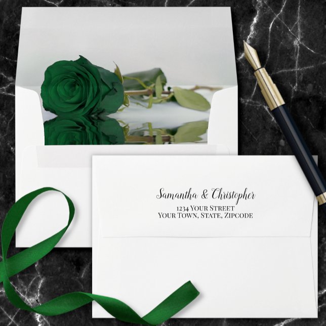 Enveloppe Élégant reflet Emerald Green Mariage Rose (Créateur téléchargé)