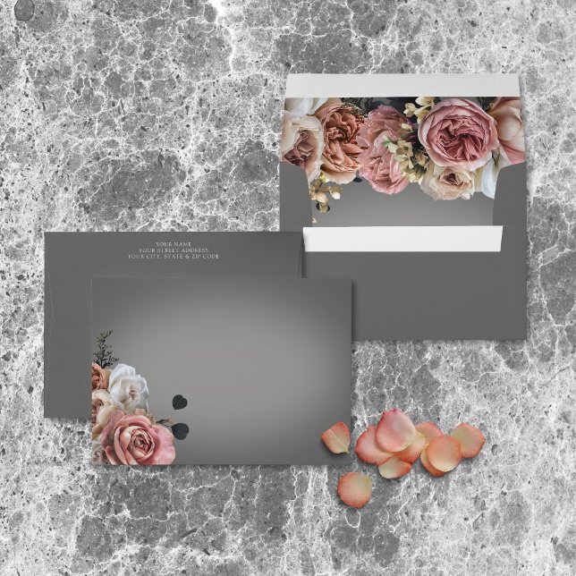 Enveloppe Élégant rose blanc Rose gris Mariage (Créateur téléchargé)