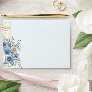 Enveloppe Elégant Rose Bleu et Faire-part de mariage Champag