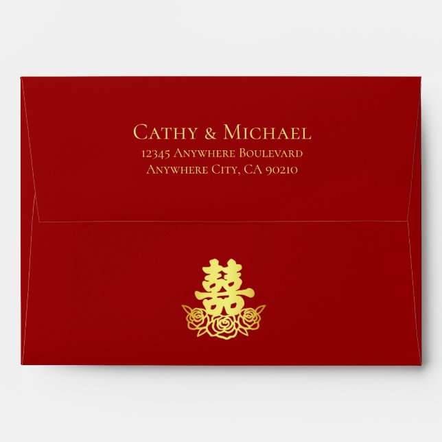Enveloppe Élégant rose double bonheur mariage chinois (Dos (Haut rabat))