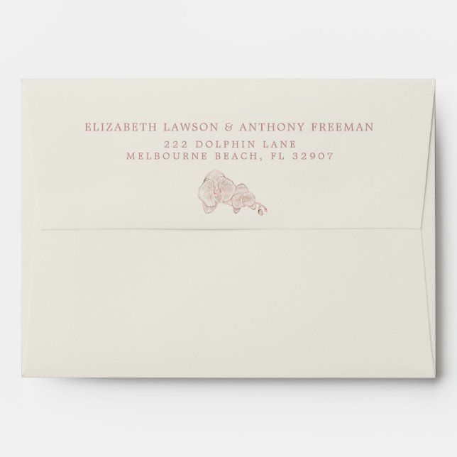 Enveloppe Élégant Rose Dusty Mariage d'orchidée botanique (Dos (Haut rabat))