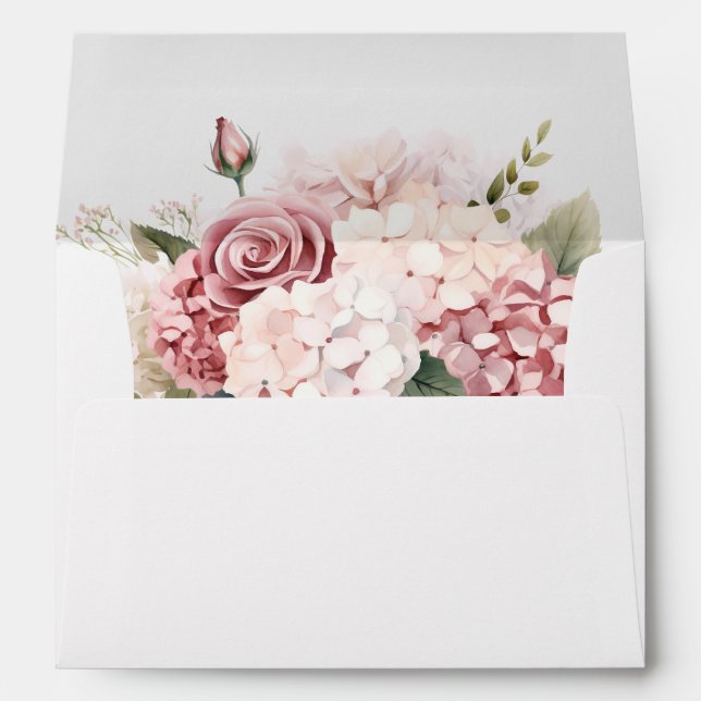 Enveloppe Élégant Rose Dusty moderne Hydrangea Mariage (Dos (Bas))