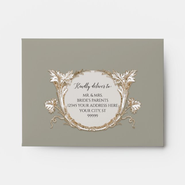 Enveloppe Elégant Rose Floral Gold Sage Green Wedding RSVP (Devant)