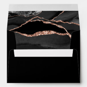 Enveloppe Élégant Rose Gold Foil Agate Black Mariage