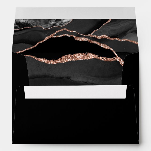 Enveloppe Élégant Rose Gold Foil Agate Black Mariage (Dos (Bas))