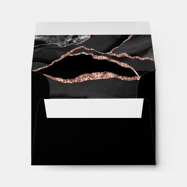 Enveloppe Elégant Rose Gold Foil Agate Black Wedding RSVP (Dos (Bas))