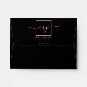 Enveloppe Elégant Rose Gold sur Black Carré Business