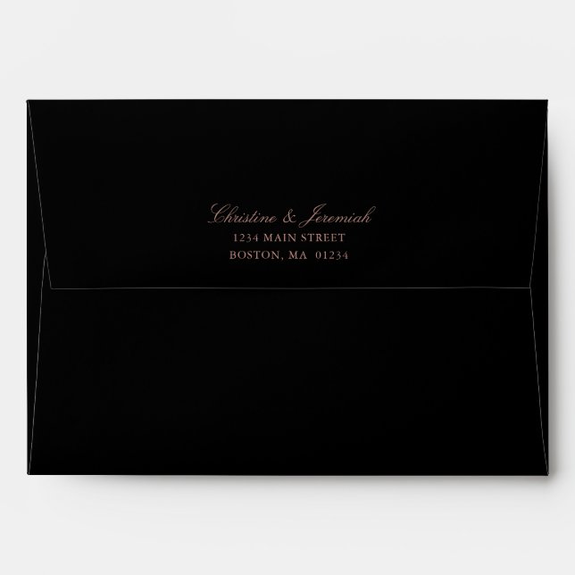 Enveloppe Élégant Rose noir Mariage or Adresse de retour (Dos (Haut rabat))